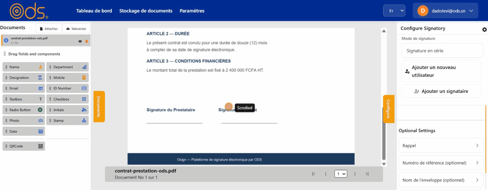 Téléversement document OSign