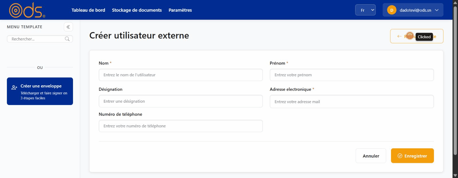 Liste utilisateurs externes OSign